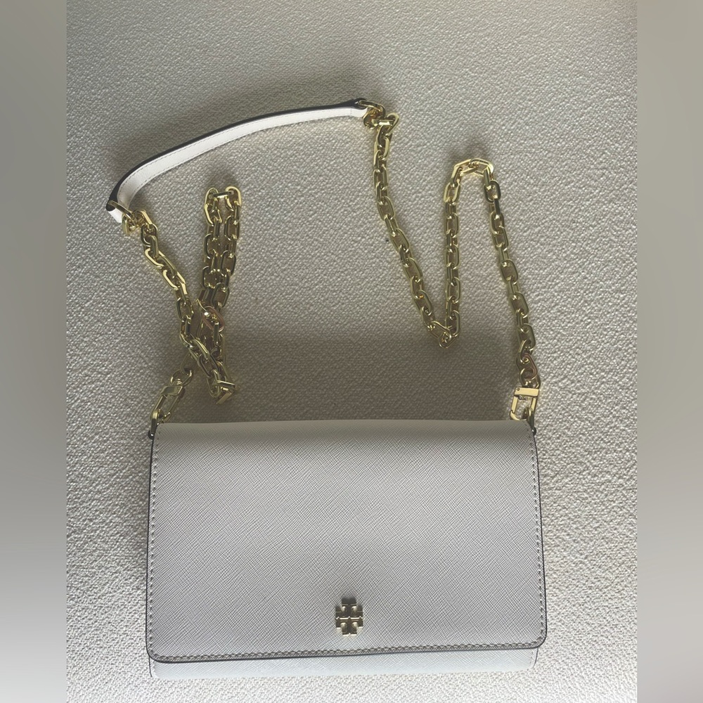 Tory Burch White Gold Chain Cross Body Bag